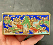 Cloisonne Floral Enamel Hinged Trinket Box 1920's Stamps Antique Brass Chinese