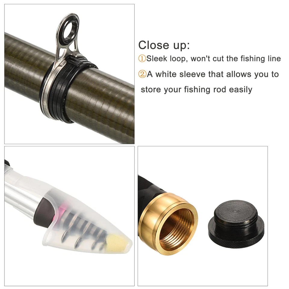 1.6m/4.9ft Pêche Barre Téléscopique 28cm, Carbone pour Eau Douce Pêche Noir - Photo 4/4