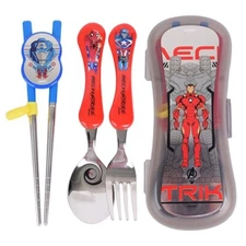 MARVEL Stainless Kids Fork Spoon Chopsticks Case Set IRON MAN SPIDER MAN