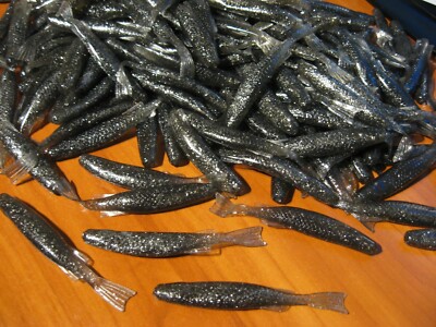 25 Flat Nose Minnows 4'' Soft Plastic Fishing Swim Baits Smoke Silver Flake