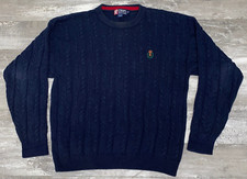 VTG Chaps Ralph Lauren Sweater Mens XL Blue Cable Knit Crew Neck USA Made