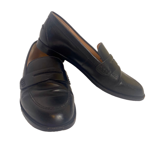 J Crew Classic Tab Penny Loafer Shoes Black Leather Womens 8.5 Preppy Minimalist