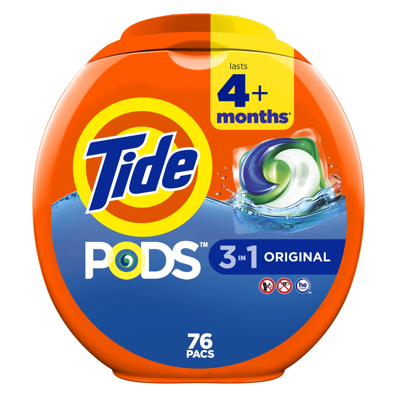 Tide Pods Liquid Laundry Detergent Pacs, 76 Count, Original Scent
