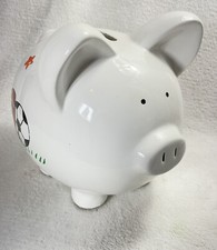 White Ceramic Coin Sports Piggy Bank With Stopper