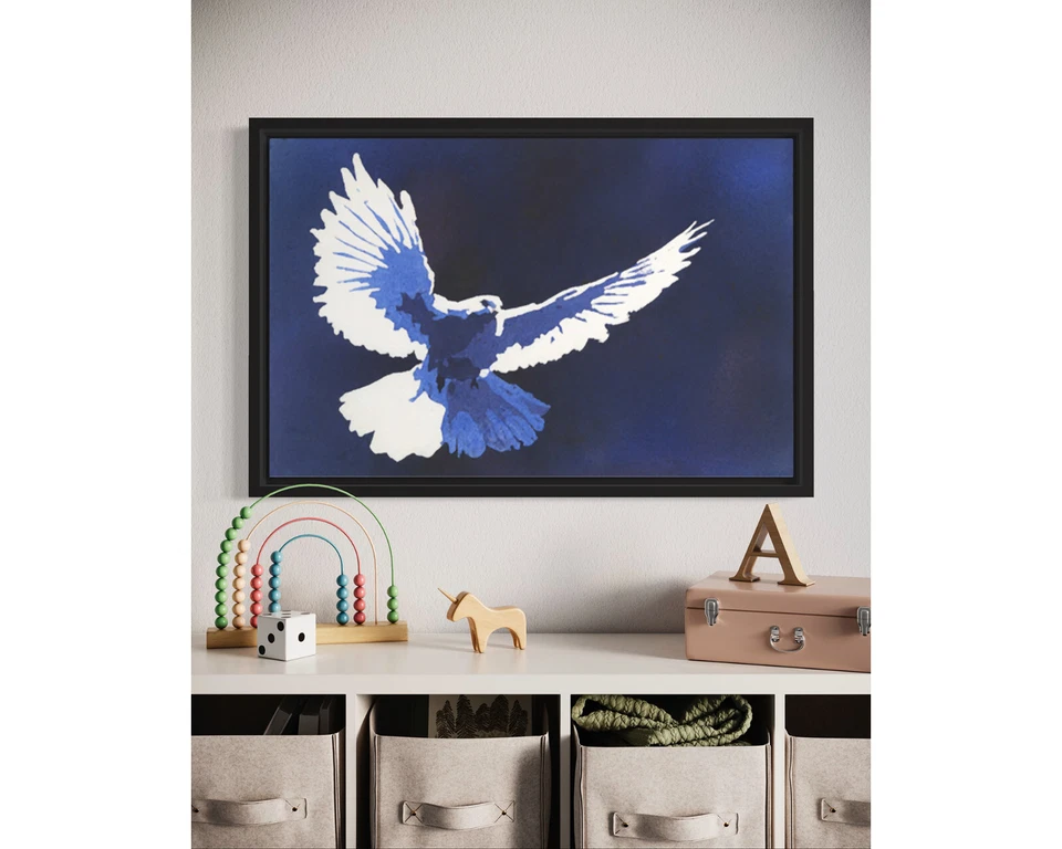 Dove colorful watercolor painting trendy wall art blue handmade art (print) - Image 3 of 4