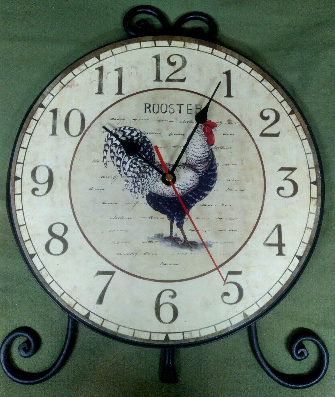 Rooster Clock Round Rustic with Black Iron Kickstand (Stand UP) Country Decor