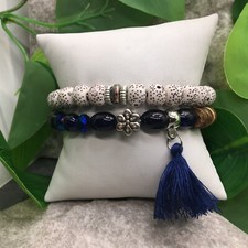 2 PC Handmade Bohemian Beaded Stackable Stretch Bracelet Set New Free Ship 5956