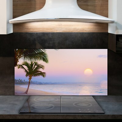 Spritzschutz Küchenrückwand auf Glas 120x60 Sonnenuntergang am Tropen Strand