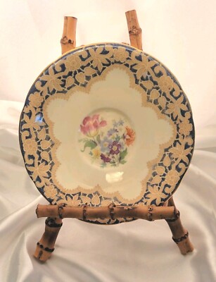 Ansley Fine Bone China Blue Lace Border And Floral Bouquet Center Saucer Only