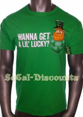 St Patricks Day Wanna Get A Little Lucky Leprechaun Green Mens T-shirt 3XL | eBay
