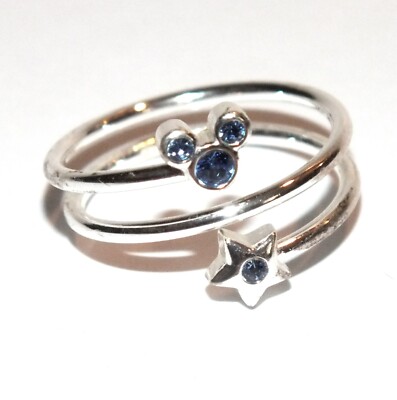 Bague Disney tête de Mickey cachée bande boucle gemmes bleues