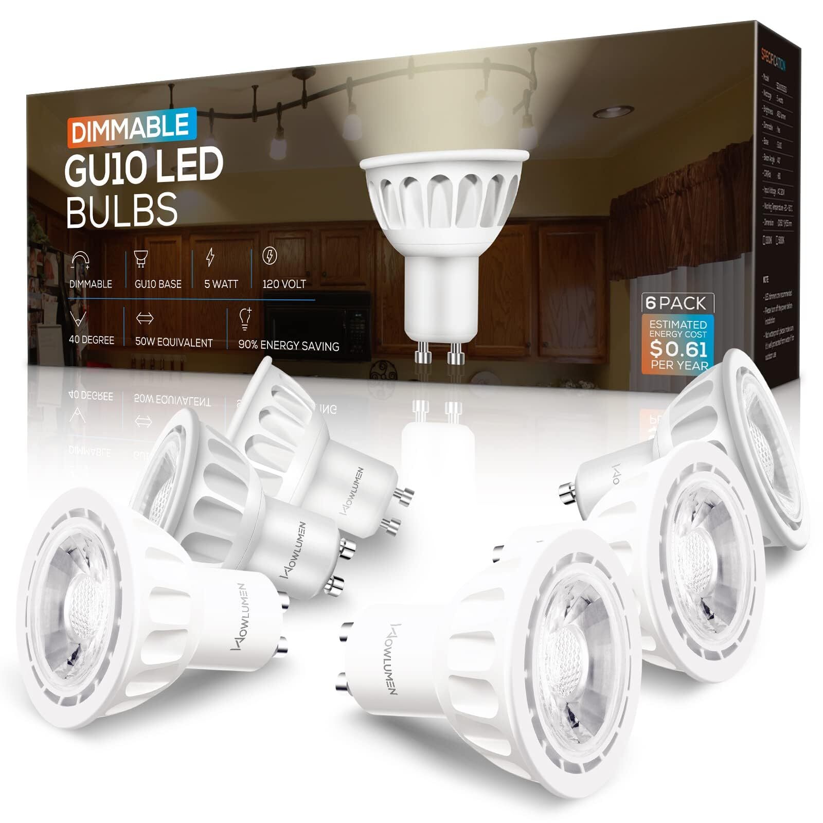 GU10 LED Light Bulbs, 3000K Warm White MR16 GU10 Bulb Replacement for Recesse...