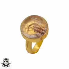 Size 7.5 - Size 9 Adjustable Red Rutile Quartz 24K Gold Plated Ring GPR322