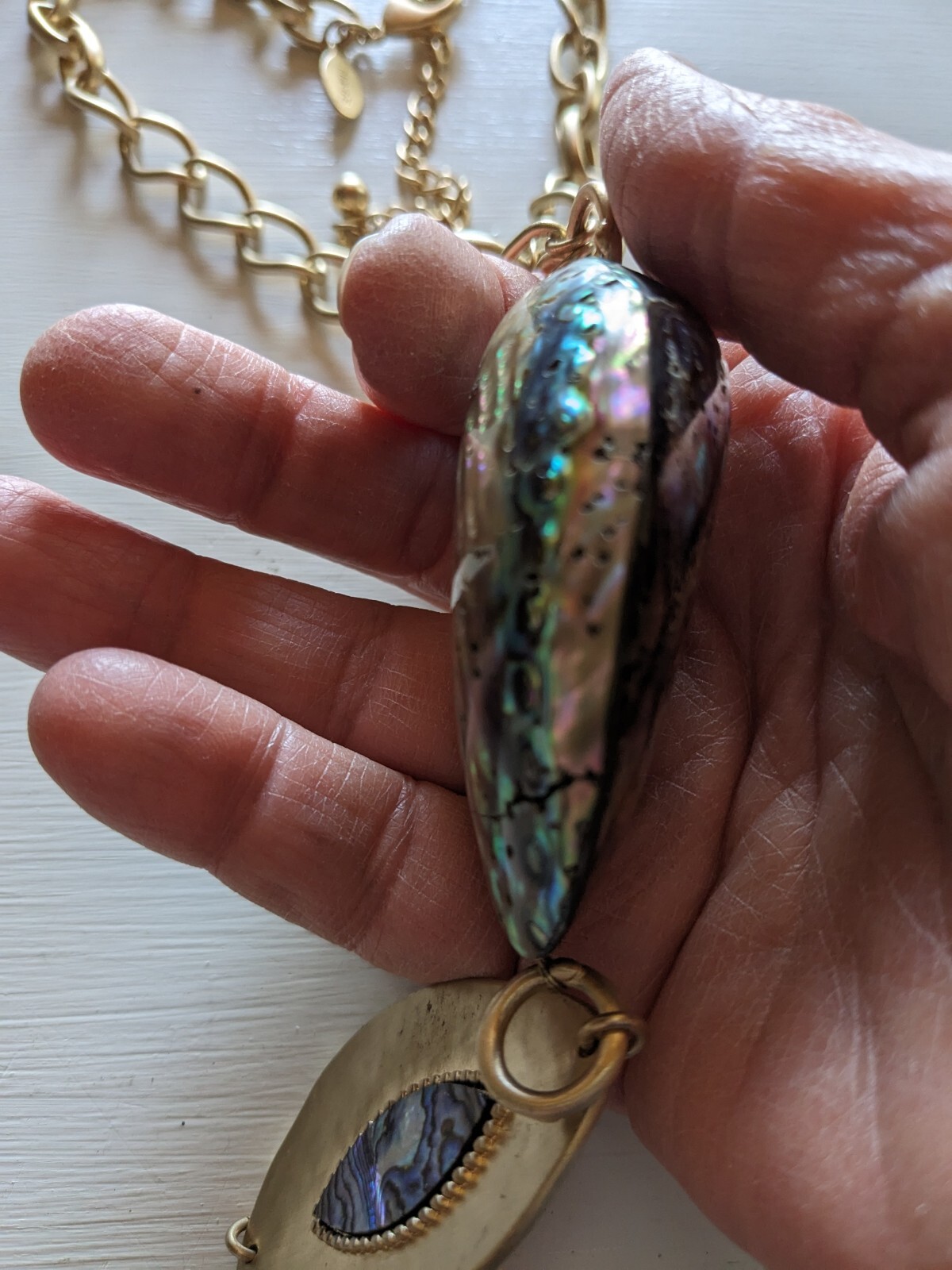 Chico's Abalone Shell Gold Tone Statement Necklac… - image 3