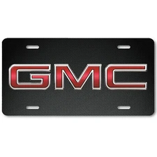 GMC Inspired Art Emblem Aluminum License Plate Tag Dark Carbon Fiber Look