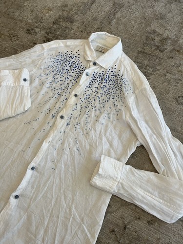 Chemise boutonnée en lin brodé café Capri Italie Camicia | Medium - Photo 4/8