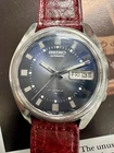 Vintage Seiko Automatic 7009-8019 17j Day Date Mens Watch Blue Dial ESTATE