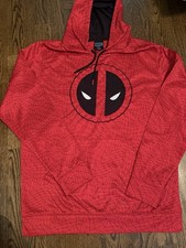 Marvel Deadpool Red Black Web Print Pullover Hoodie Men  s Size XL Graphic Sweat