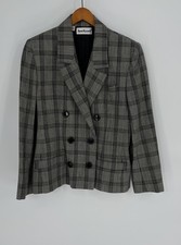 VTG Anne Klein Women Size 8 Blazer Wool Linen Plaid Black Gray Union Made USA