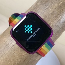Fitbit Versa Unisex FB415 Rainbow Nylon Health  Fitness Tracker Watch 7 3/4"