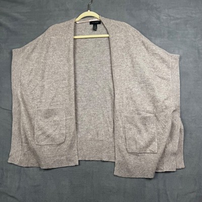 Halogen 100% Cashmere Open Front Cardigan Wrap Taupe Heather One Size Pockets