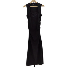 Quince Women Stretch Cotton Jersey Square Neck Ruched Midi Dress Black S