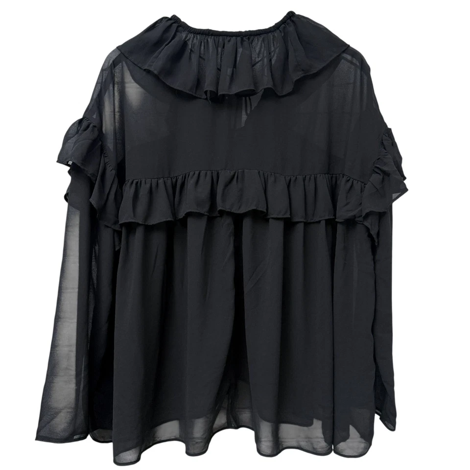 Blusa H&M Volantes Negra XS Gran Tamaño Gasa Campesino Poeta Fluido Top Nueva con Etiquetas Foto 3 de 4