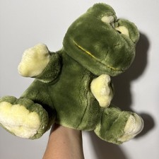 Vintage Snuggle Toy Frog Plush Hand Puppet Green Yellow 10" Full Body 1999