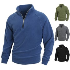 Slim-Fit Stand Collar Long Sleeve Fleece Jumper For Men