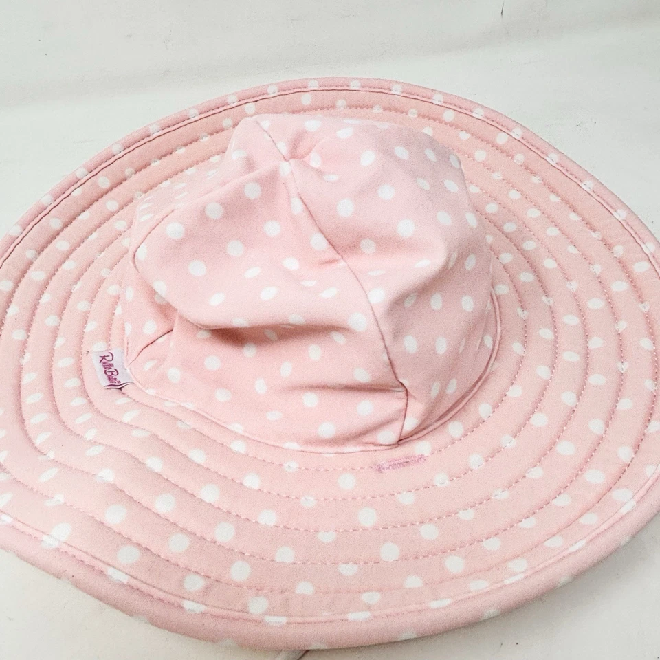 Sombrero para el sol a rayas a lunares reversible rosa blanco con volantes talla 0-12 Mos para niña Foto 2 de 4