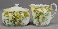 Early RS Prussia White Green Flowers Yellow White Gold Creamer Sugar