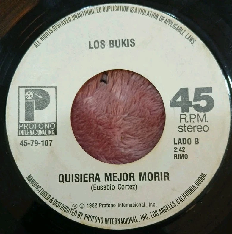 Los Bukis~Quisiera Mejor..~Presiento Que..~White Label Promo~1982 Vinyl 45rpm - Image 2 of 2