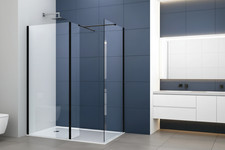 8mm Frameless Walk In Shower Screen Wet Room Panel Black Flipper or End Panel