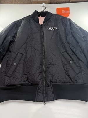 Nike NSW Bomber Jacket Coat Synthetic Fill Black Pink 928917-010 Men's XL
