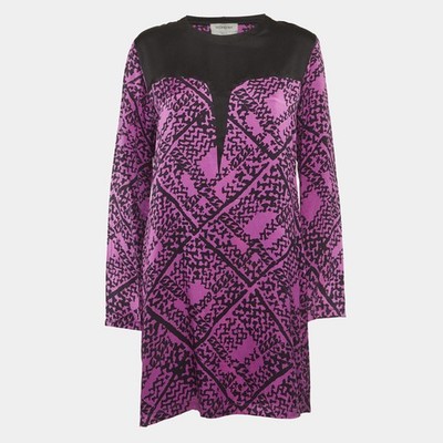 Yves Saint Laurent Kleid Lila Abstraktes Print Seide Cheongsam M