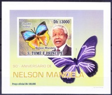 Sao Tome 2009 MNH Imperf Delux MS, Giant Saturn butterflies, Nelson Mandela