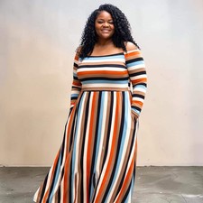 Women’ s Plus Size Off The Shoulder Striped Maxi Dress