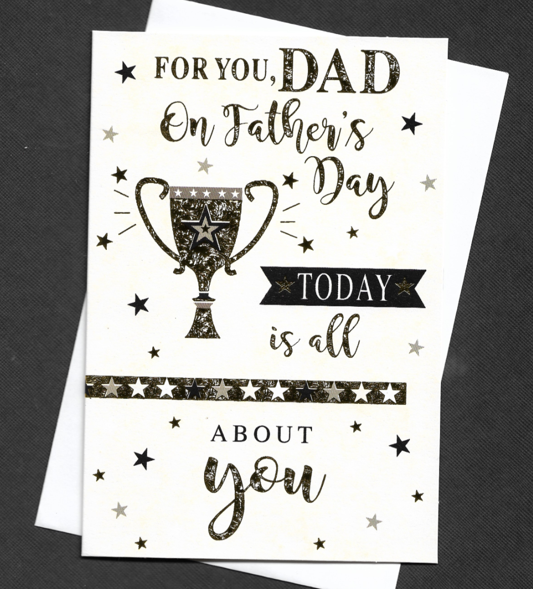 Dad Father's Day Card Trophy Winner Gold Foil Sport 19x13cm