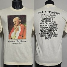 Vintage 80s Pope John Paul II T-Shirt L 1987 Peek At The Pope Tour USA Tee Shirt