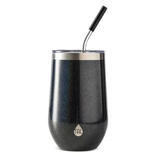 TAL Stainless Steel Wine Tumbler with Straw 16oz, Black Shimmer
