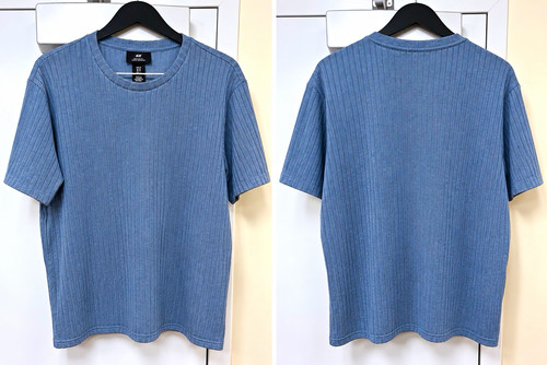 H&M, H&M Blue Ribbed Knit Crew Neck Short Sleeve T-Shirt Regular Fit L