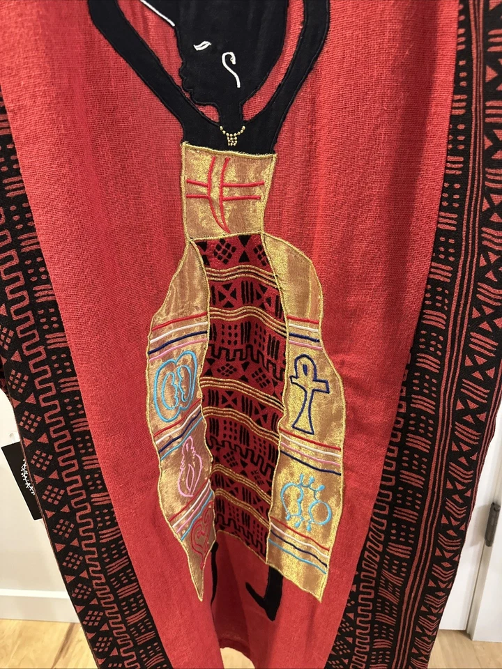 Ashro Nuevo con Etiquetas M Gran Tamaño Caftán Afrocéntrico Frente Abierto Africano Étnico Kimono Rojo Foto 4 de 4