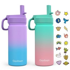 Kids Water Bottle, 2-Pack 16oz Water Bottles with Stickers and Straw, Stainle...