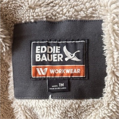 Eddie Bauer Men's Black Lined Work Jacket Button Front Cotton Mid-Length TM