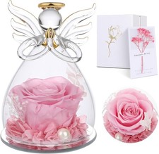 Ewige Rose in Glas Engel handgemacht konservierte Blumen rot 20 cm hoch