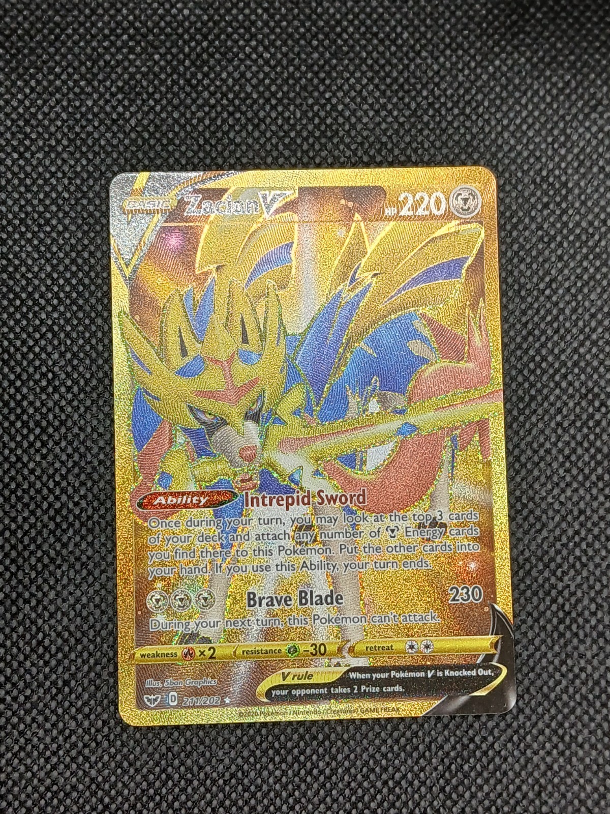 Pokémon TCG Zacian V (Secret) 211/202 Swsh01: Sword & Shield Holo Mint Condition