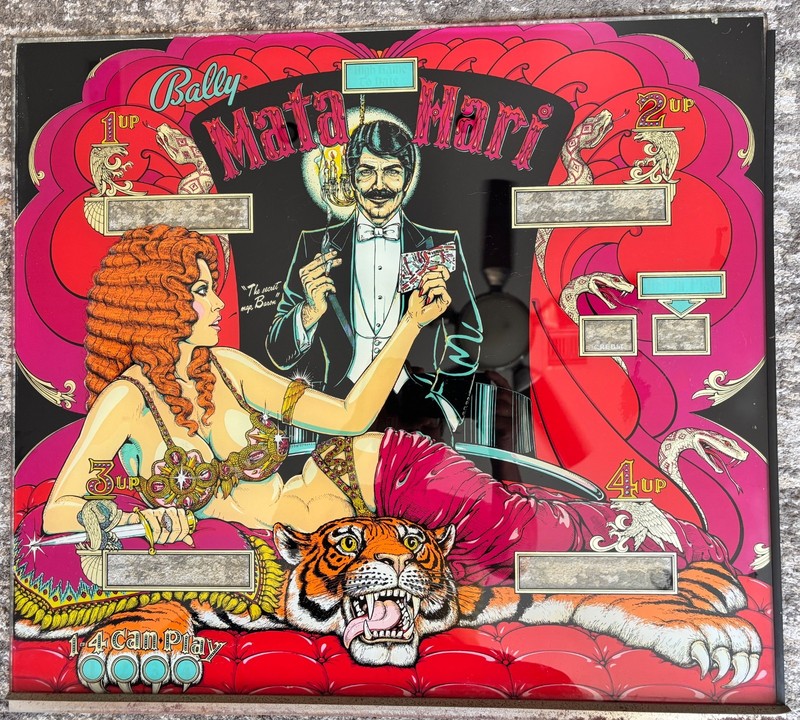 Original Bally Mata Hari Pinball Back Glass; Not a Reproduction!