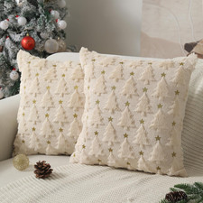 Christmas Pillow Covers 18 X 18 Inch Set of 2 Beige Christmas Tree Pillow Covers