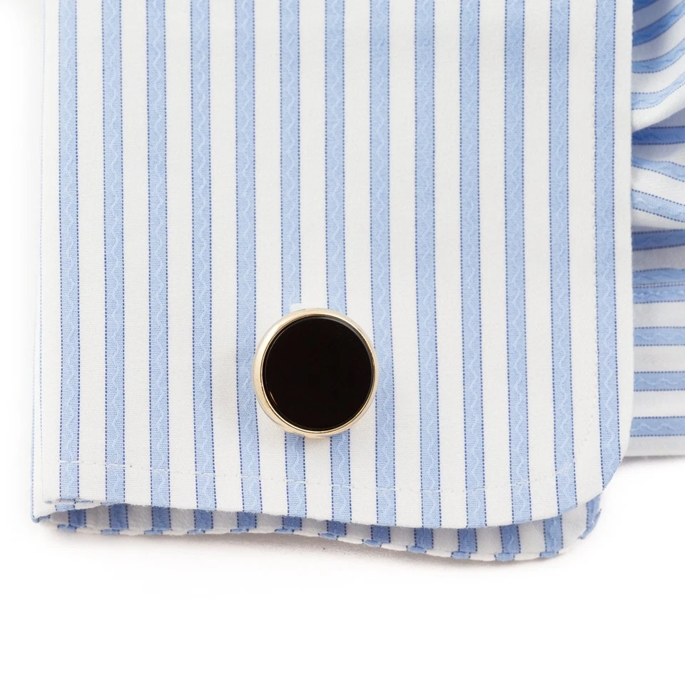 Conjunto formal masculino de abotoaduras e tachas de ouro ônix preto com presente de apresentação Bo... - Imagem 3 de 4