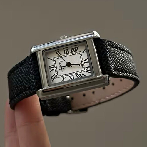 GoGoey Women’s Rectangle Quartz Watch 35mm White Roman Dial Black Leather